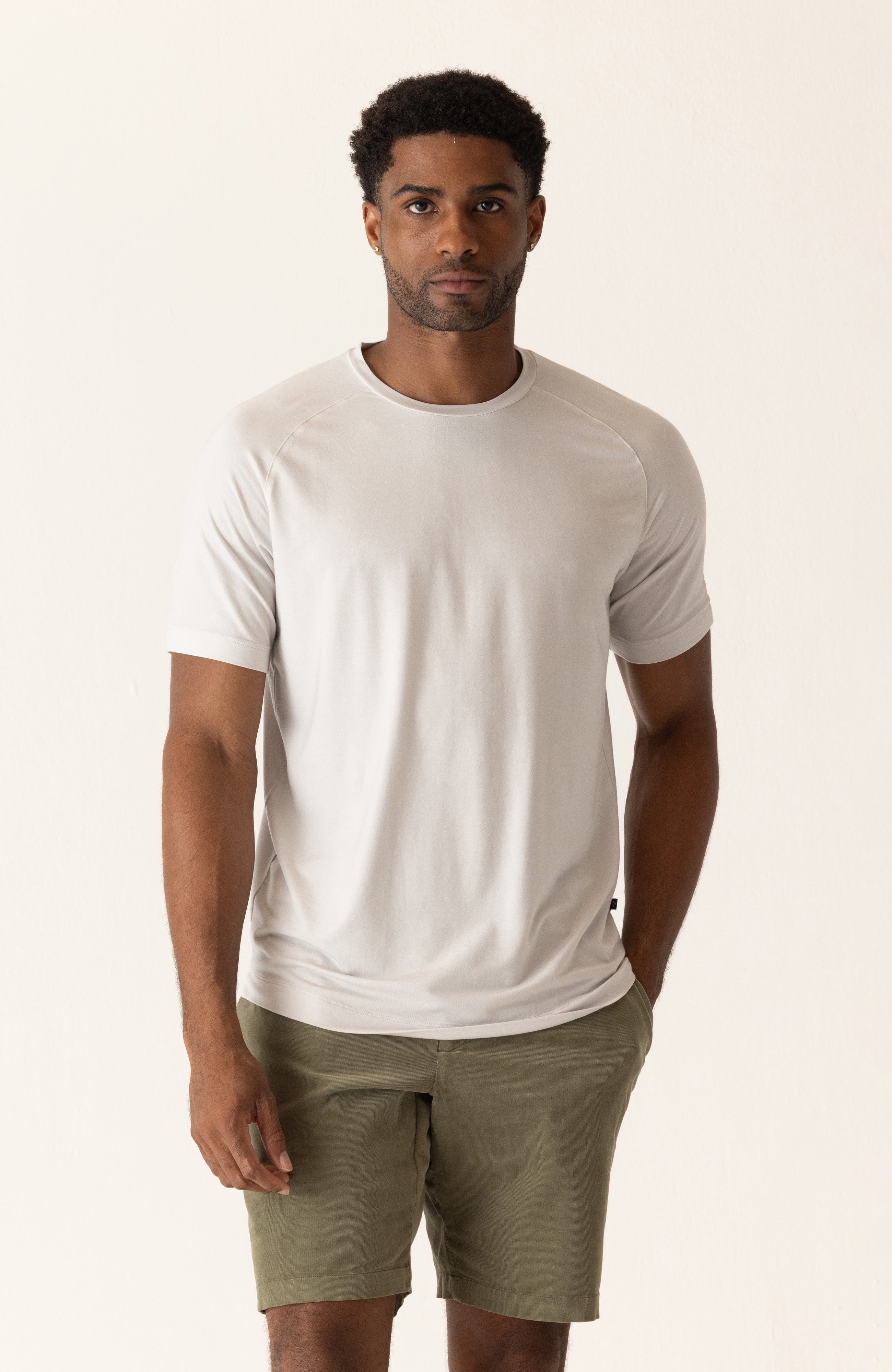 Short Sleeve Raglan Scallop Crew T-Shirt In Soft Techno Jersey
