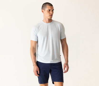 Short Sleeve Raglan Scallop Crew T-Shirt In Soft Techno Jersey