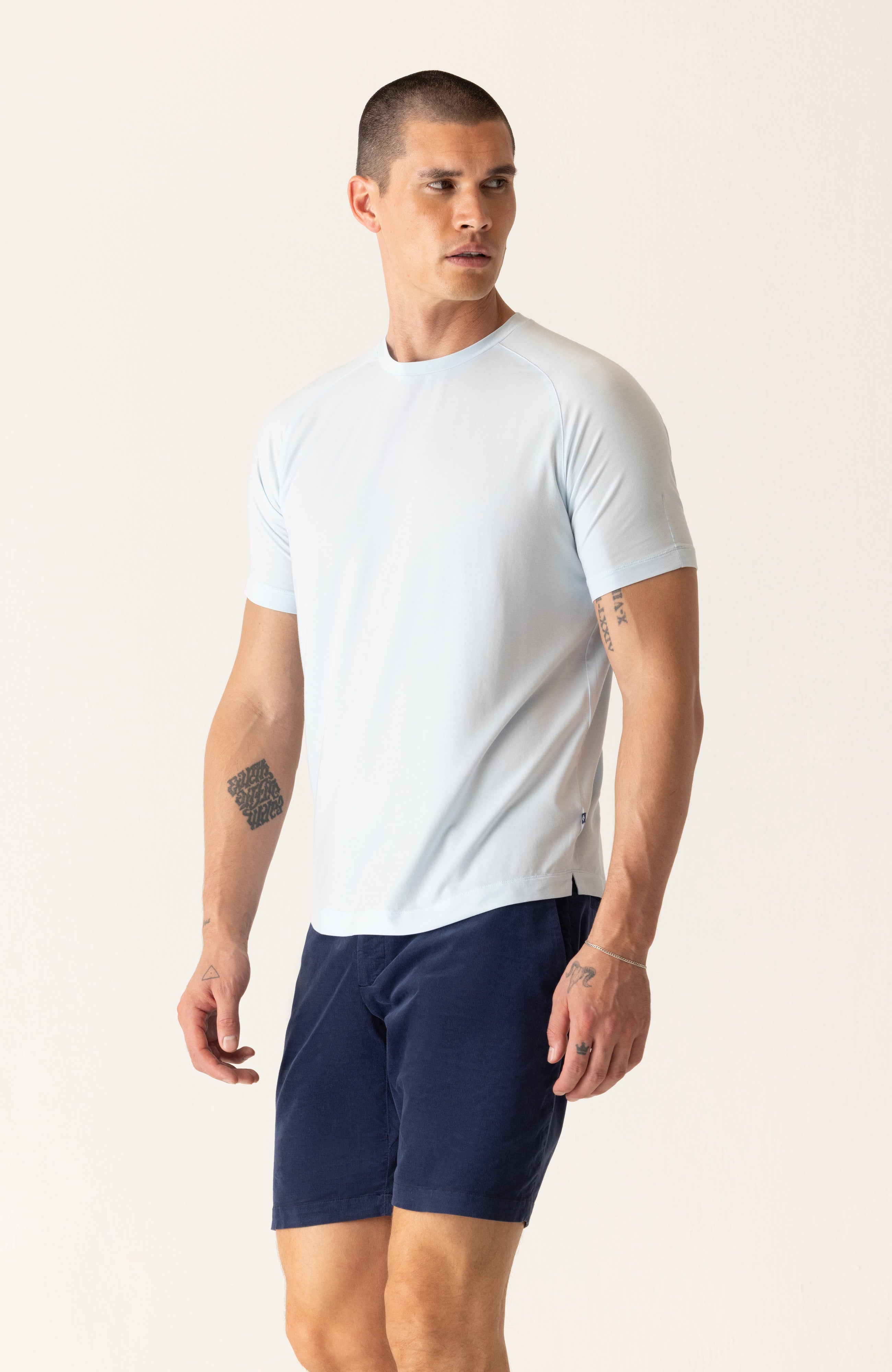 Short Sleeve Raglan Scallop Crew T-Shirt In Soft Techno Jersey
