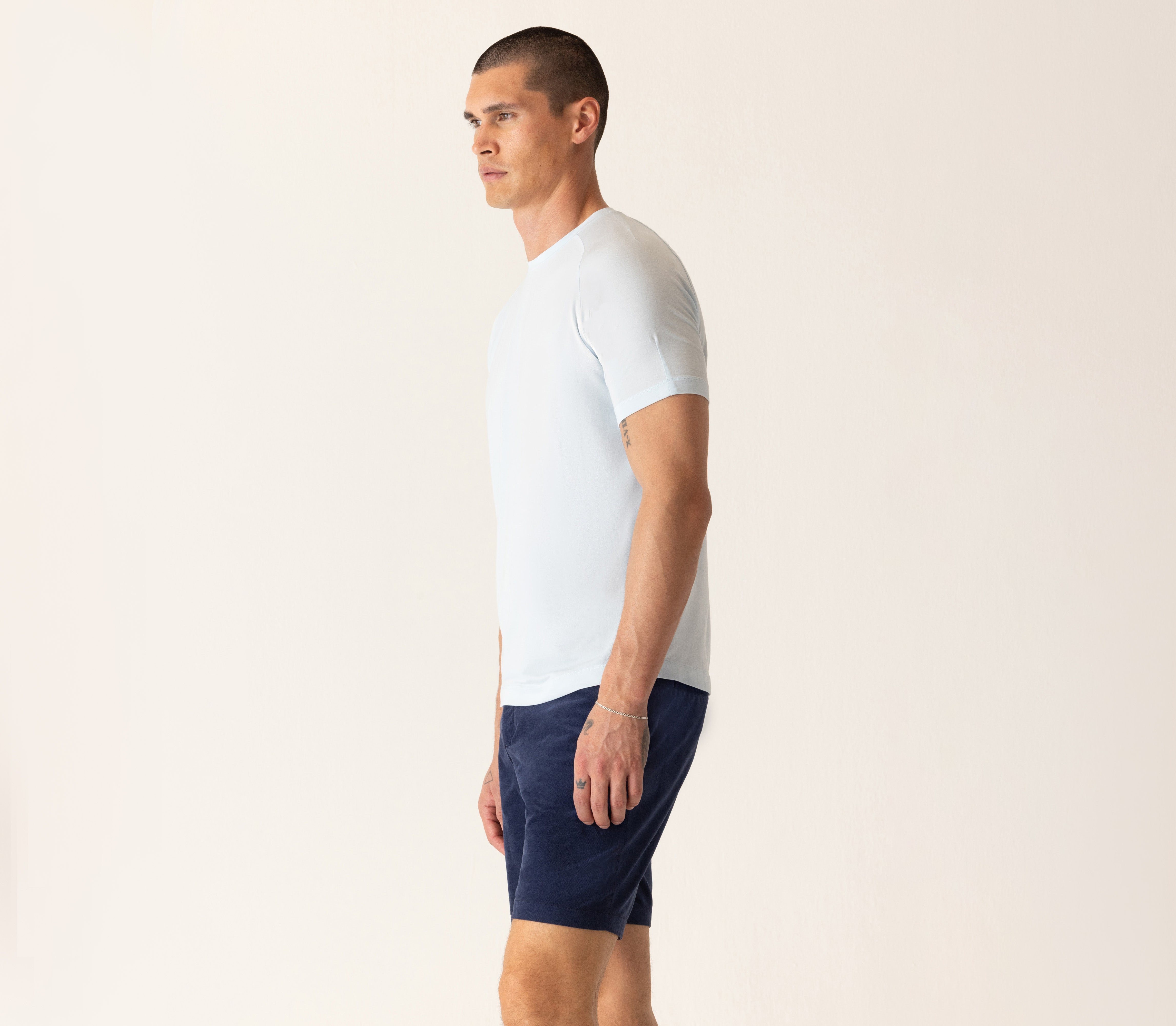 Short Sleeve Raglan Scallop Crew T-Shirt In Soft Techno Jersey