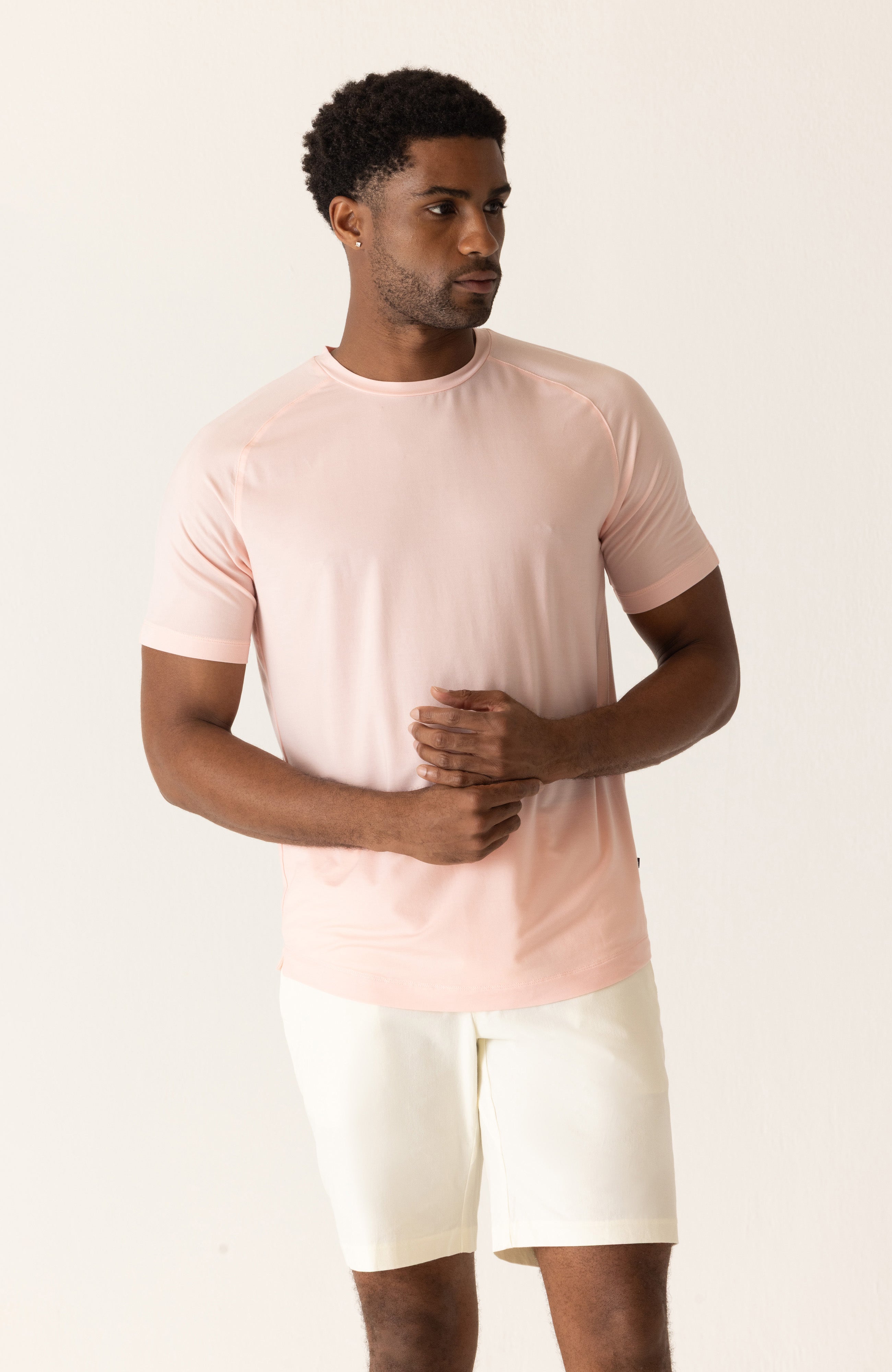 Short Sleeve Raglan Scallop Crew T-Shirt In Soft Techno Jersey