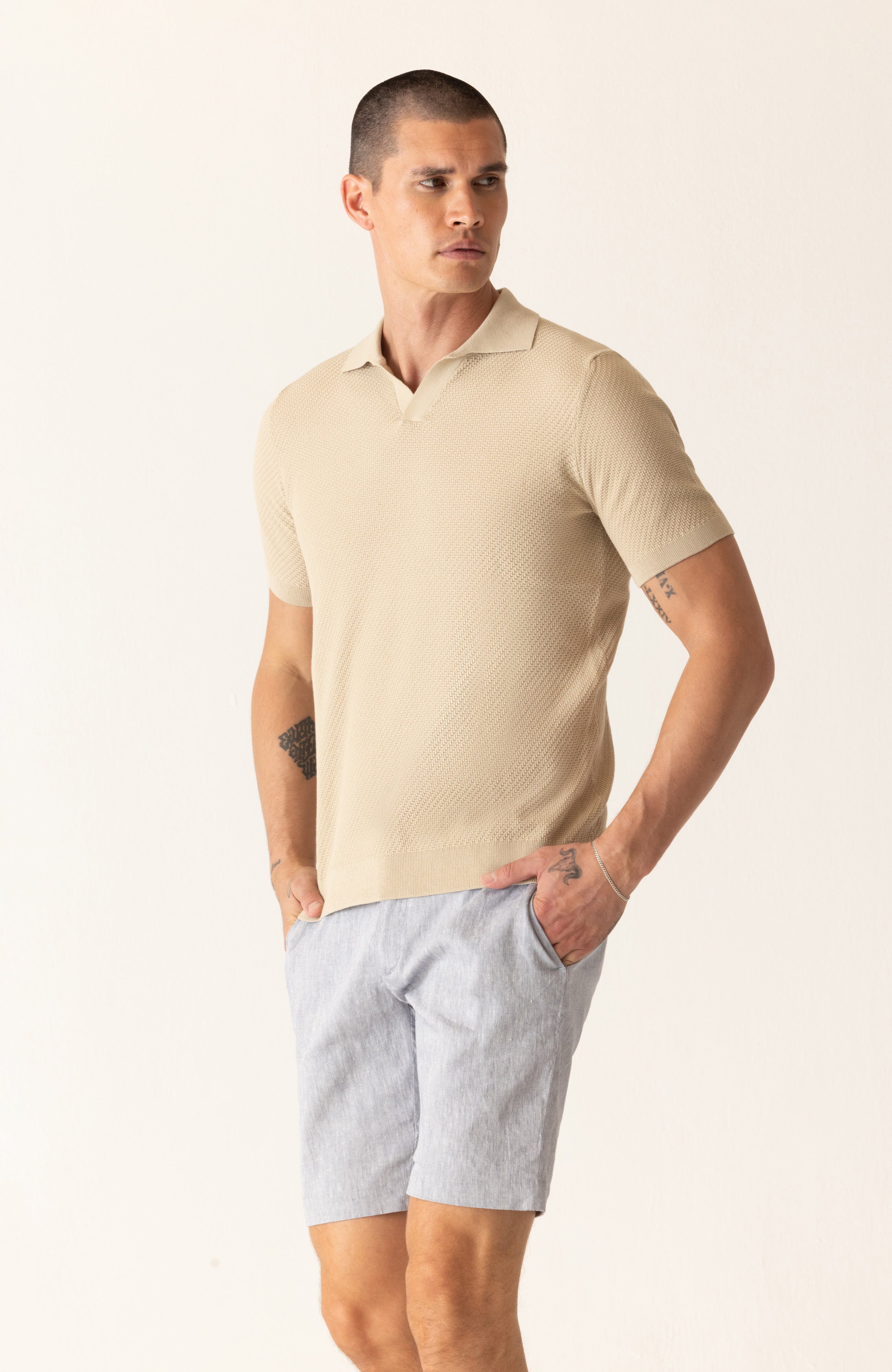 Short Sleeve Modern Knitwear Polo In Fashioned Forma Organic Stretch Cotton