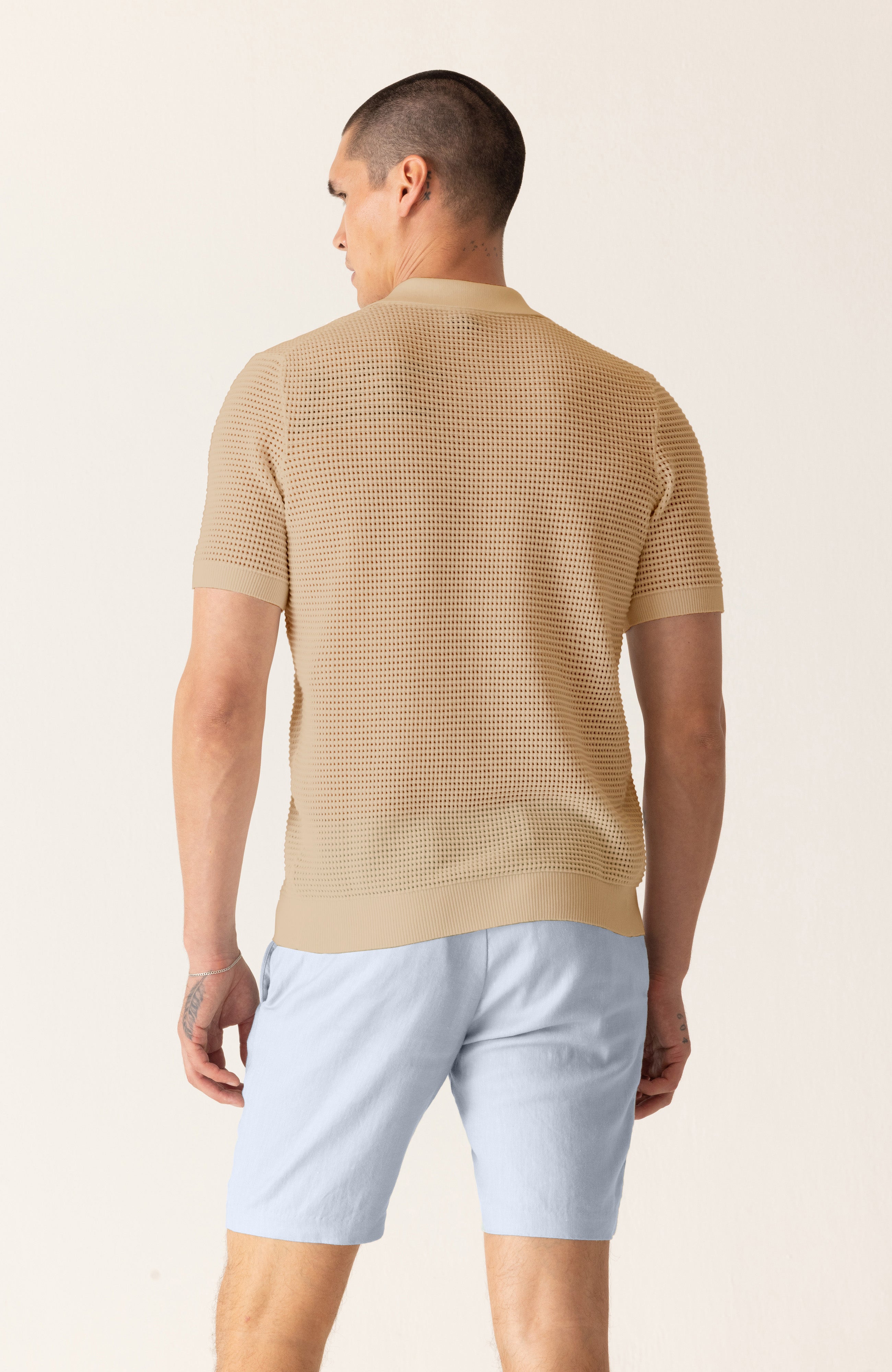 Short Sleeve Modern Open Knit Polo In Fashioned Forma Organic Stretch Cotton Hover