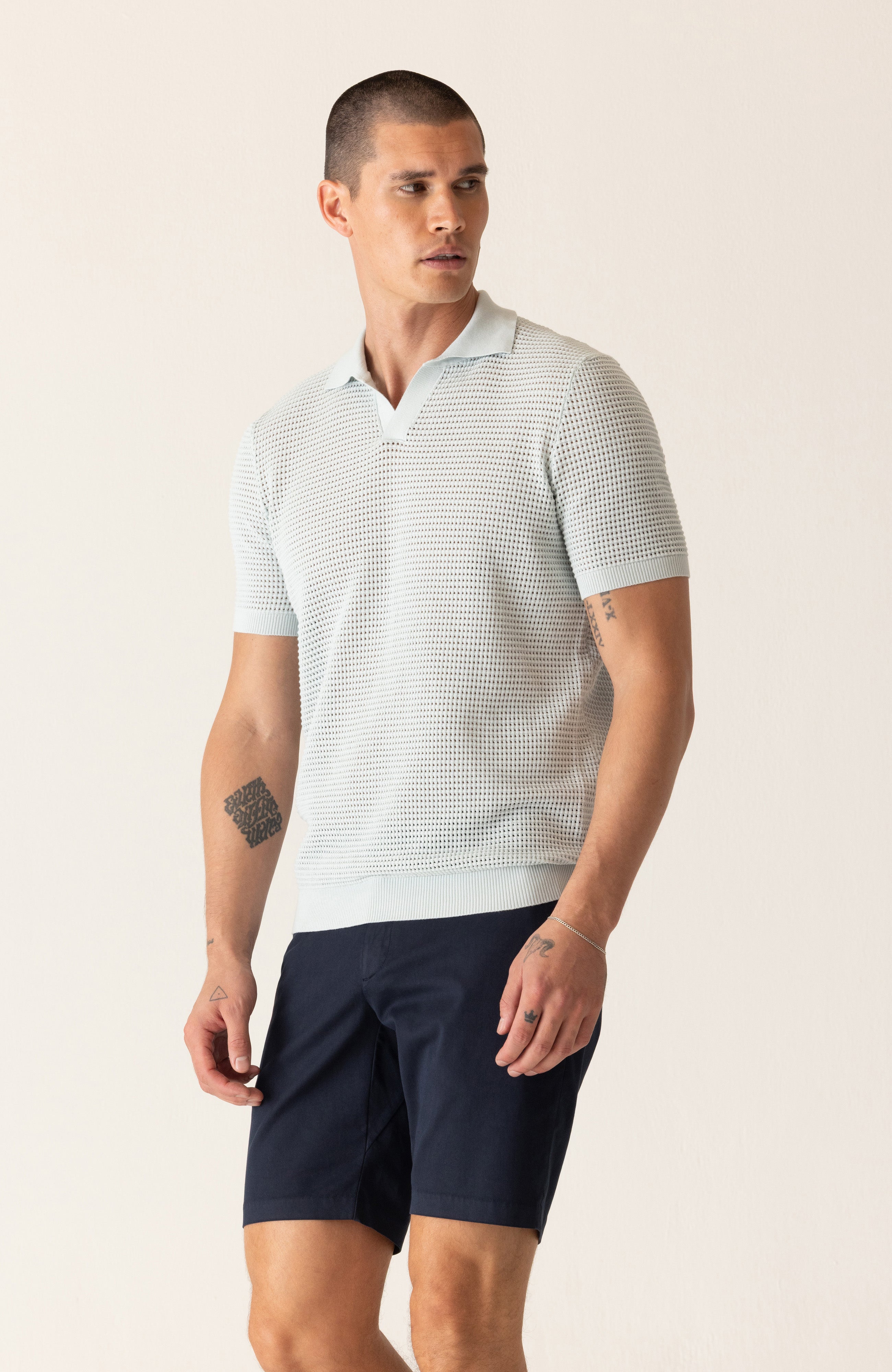 Short Sleeve Modern Open Knit Polo In Fashioned Forma Organic Stretch Cotton