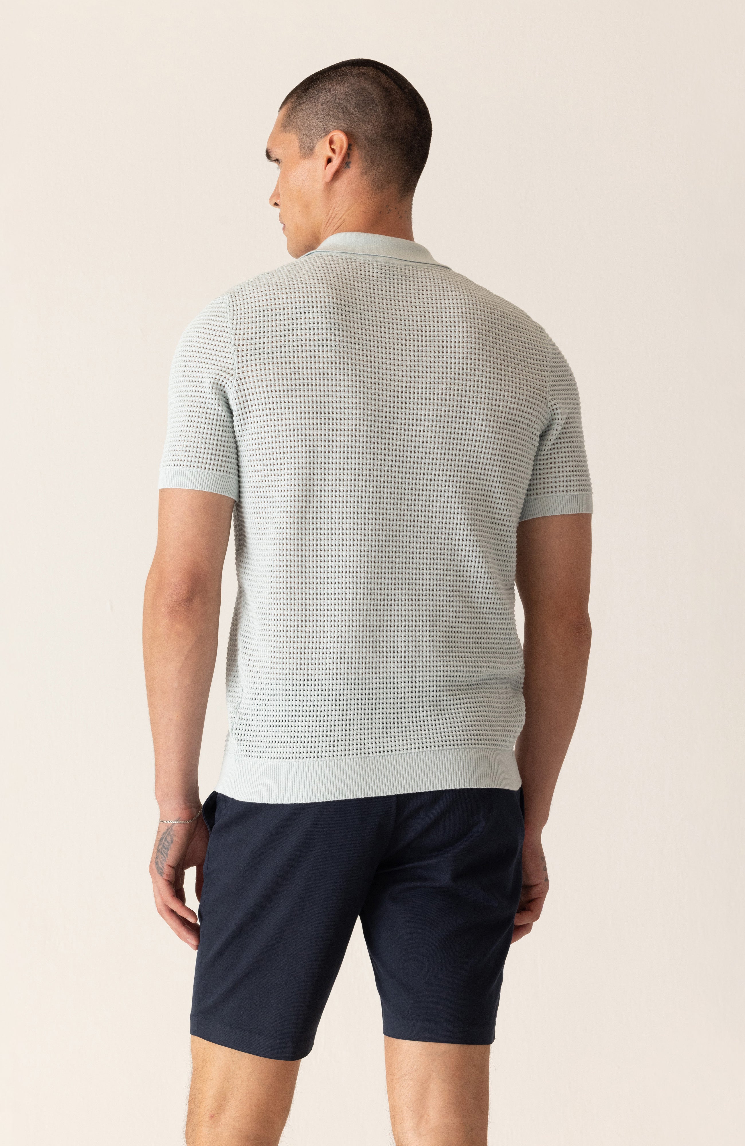 Short Sleeve Modern Open Knit Polo In Fashioned Forma Organic Stretch Cotton Hover
