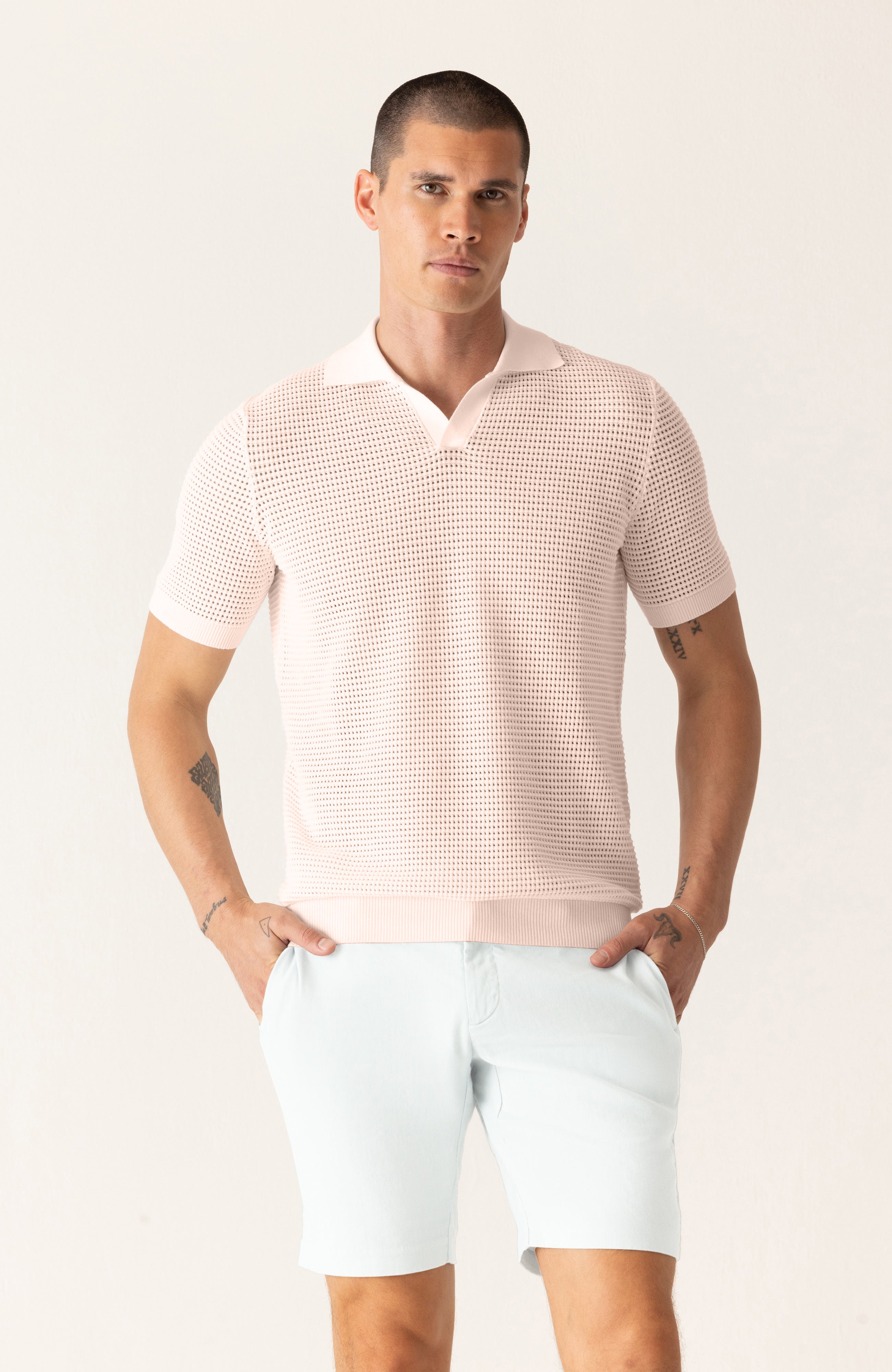 Short Sleeve Modern Open Knit Polo In Fashioned Forma Organic Stretch Cotton