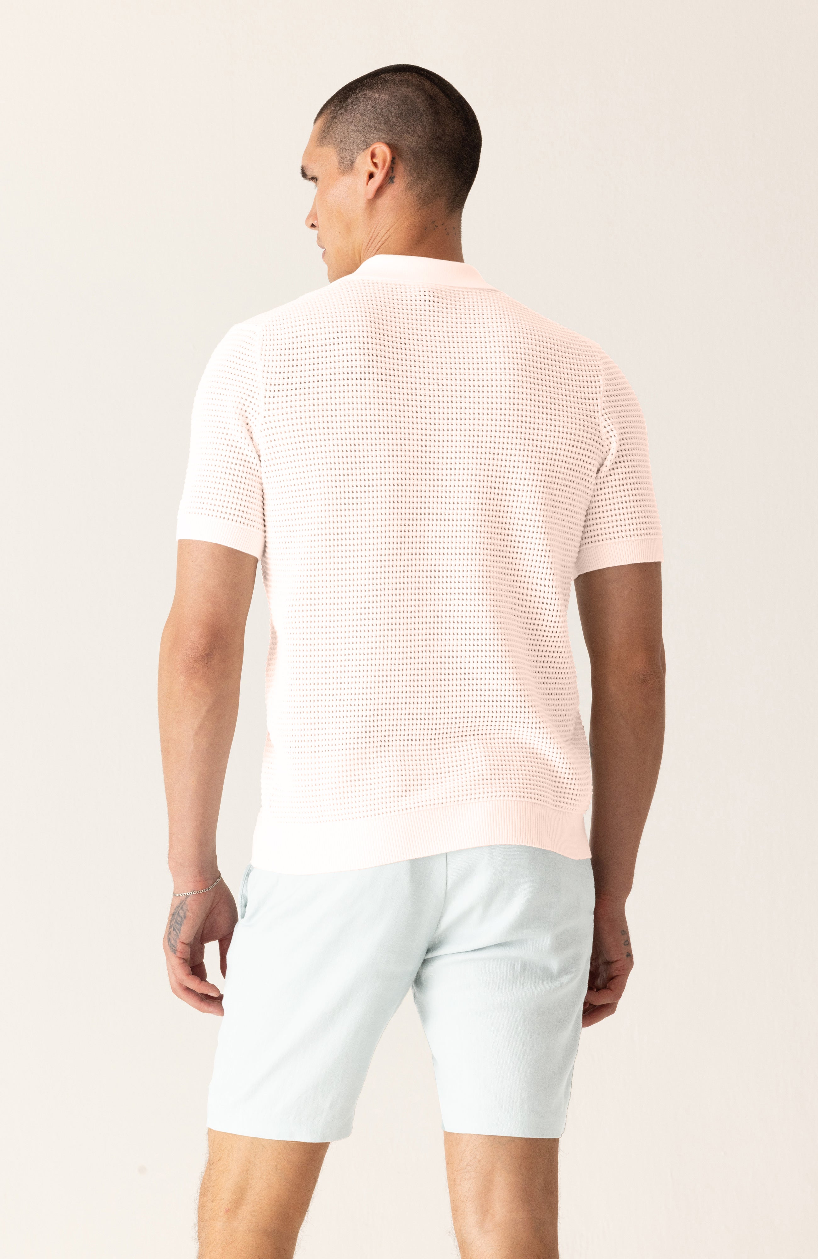 Short Sleeve Modern Open Knit Polo In Fashioned Forma Organic Stretch Cotton Hover